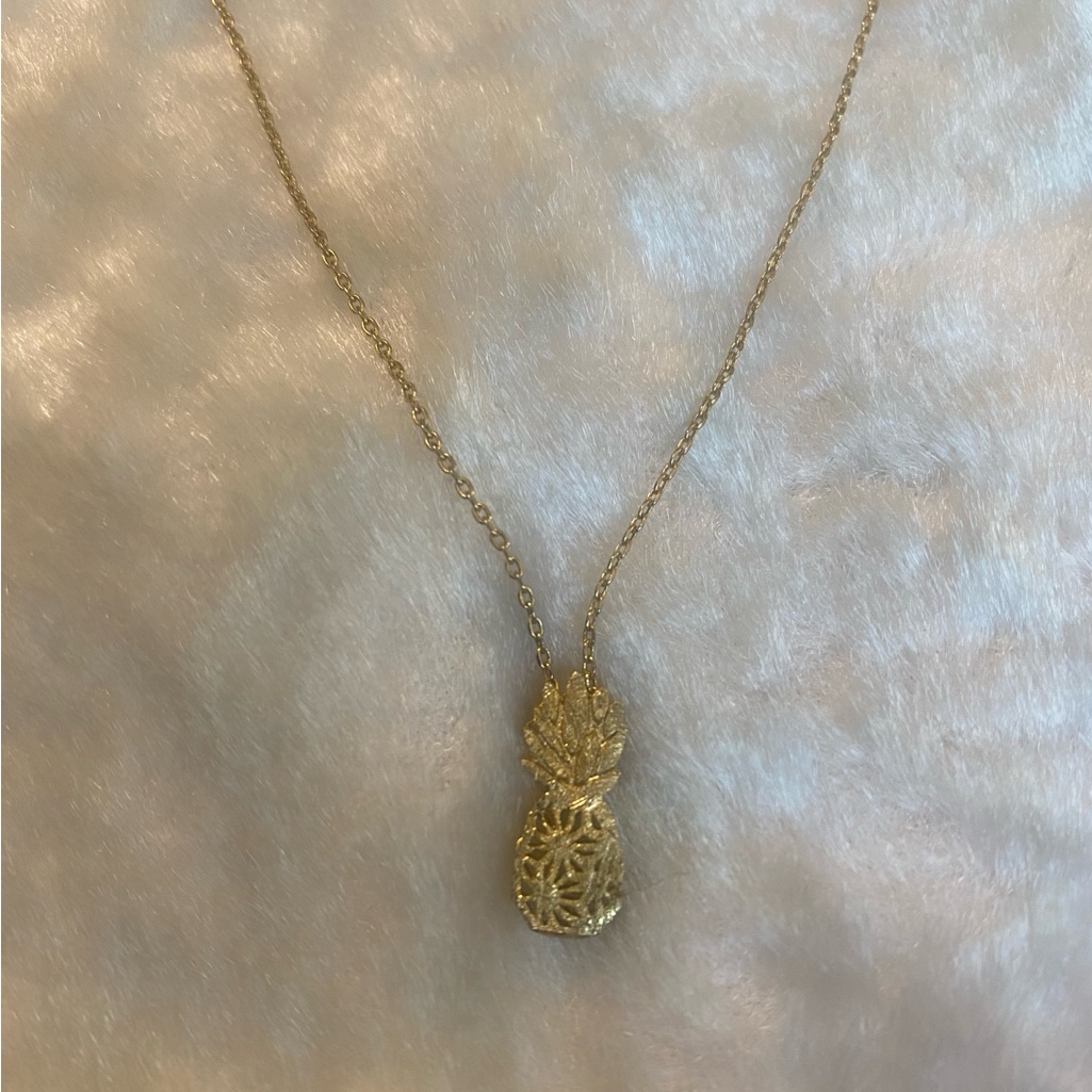 Pineapple Dainty Gold Tone Pendant Necklace